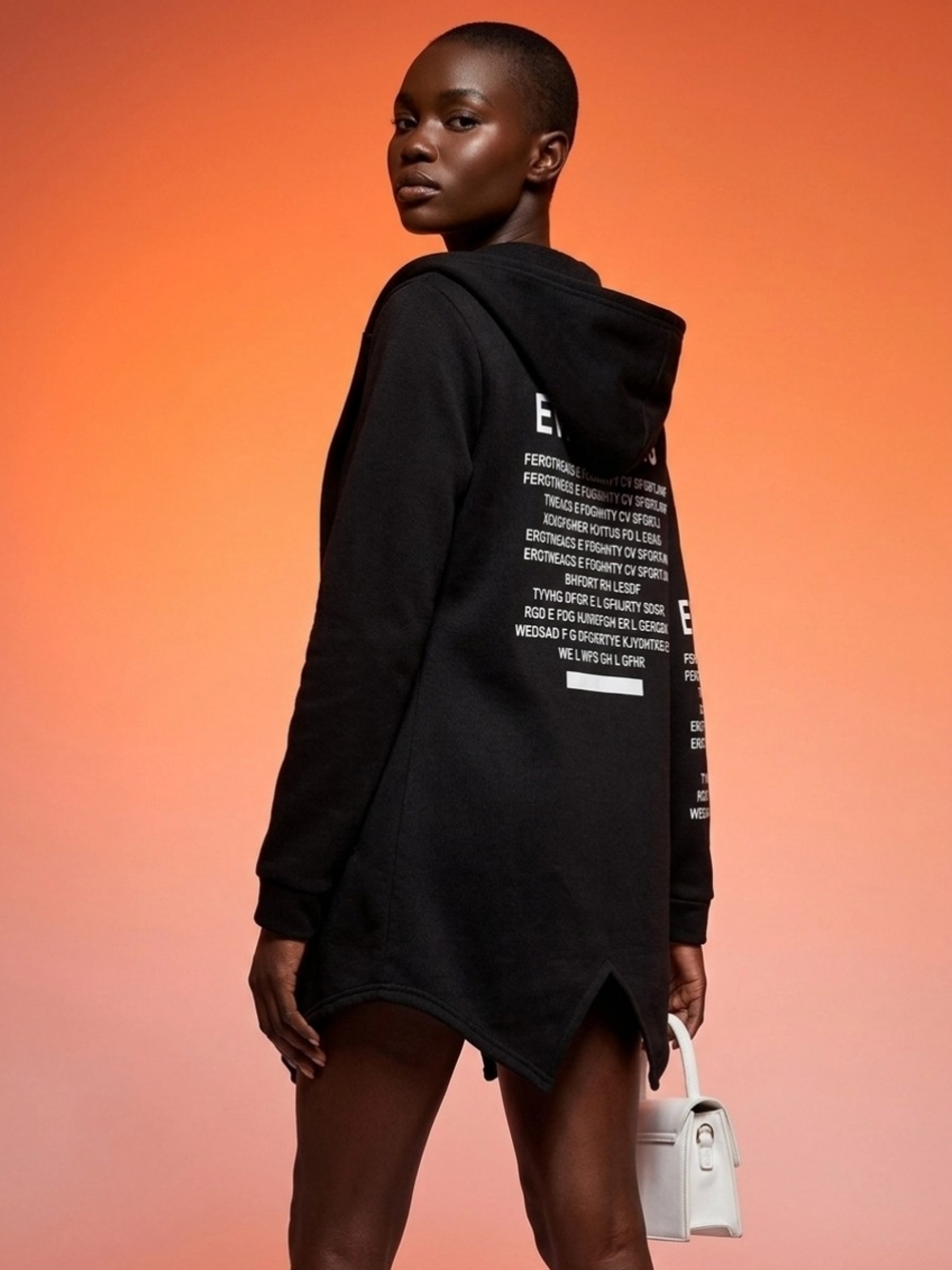 Unlisted Black Graphic Hooded Tunic Sweatshirt